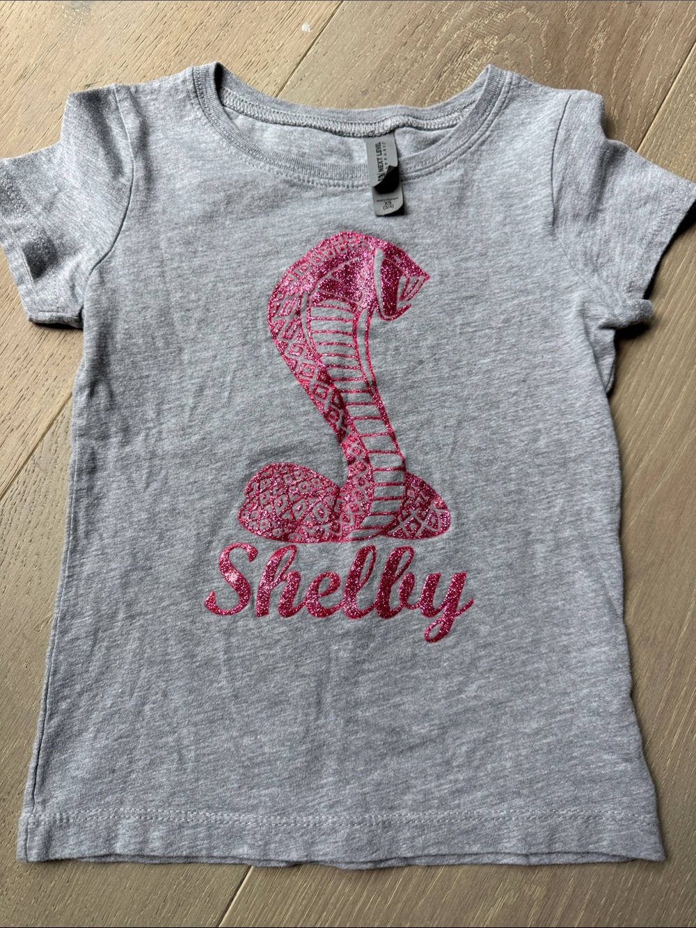 Heather Gray Short Sleeve Tee with Pink Glitter Shelby Cobra